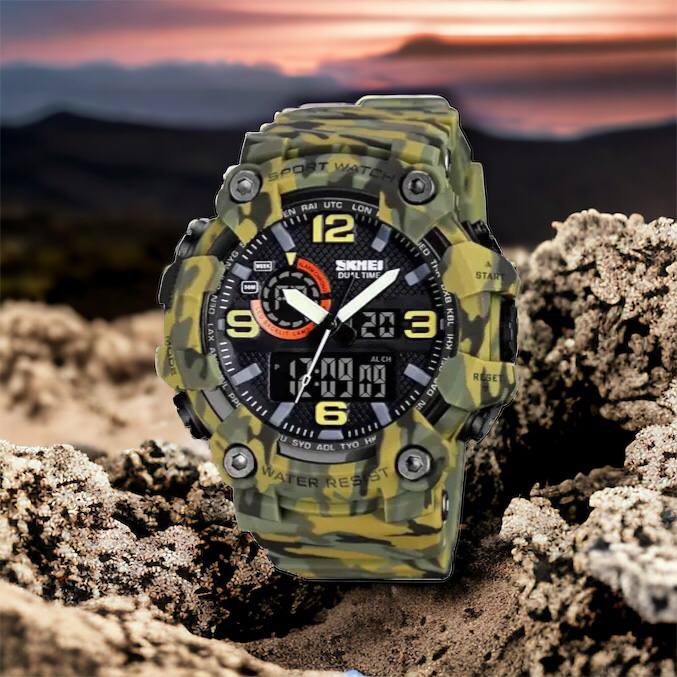 Часы наручные мужские SKMEI 1520CMGN CAMO GREEN, часы военные мужские, для военнослужащих. Цвет: камуфляж