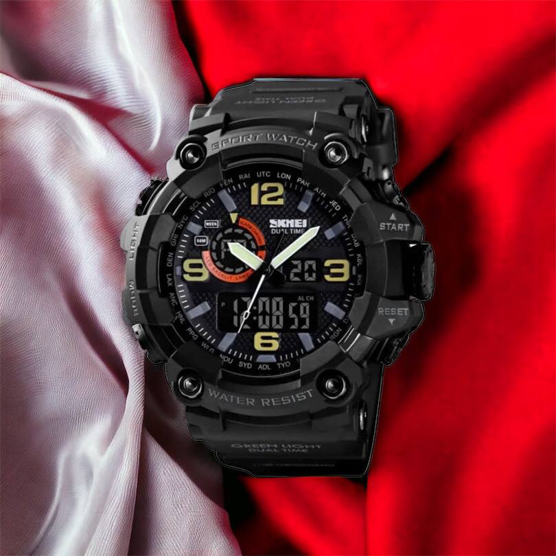 Часы наручные мужские SKMEI 1520BK BLACK, армейские часы противоударные. Цвет: черный