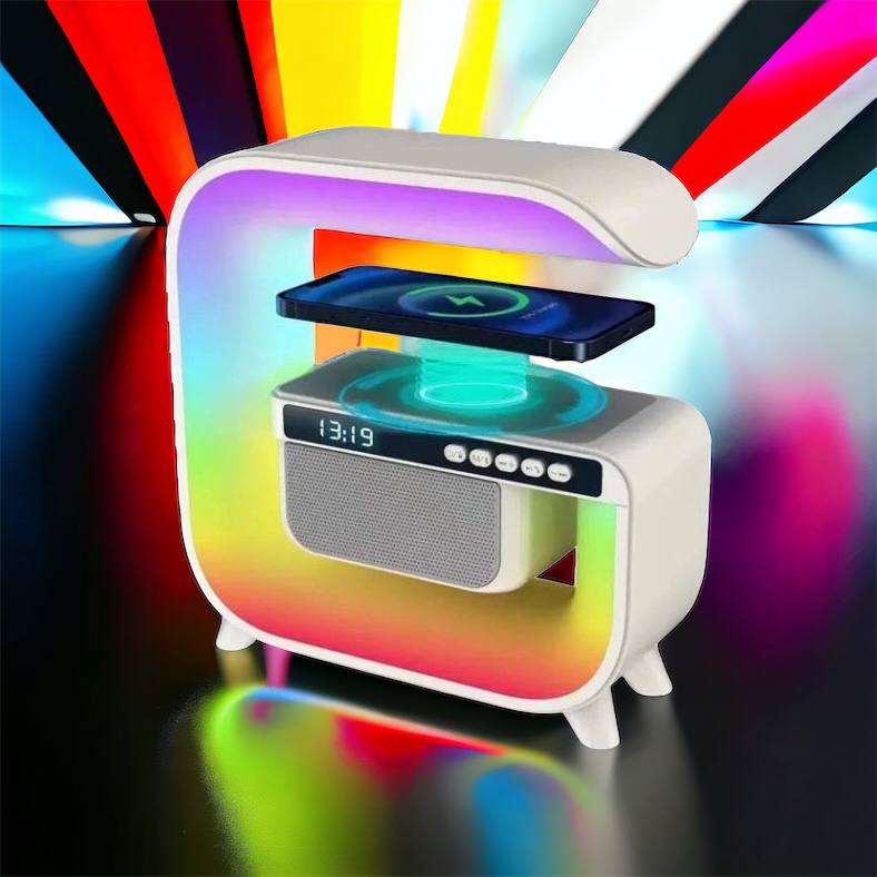 Ночник аккумуляторный RGB G3 с беспроводной зарядкой 15W и Bluetooth колонкой 3W Настольная смарт лампа