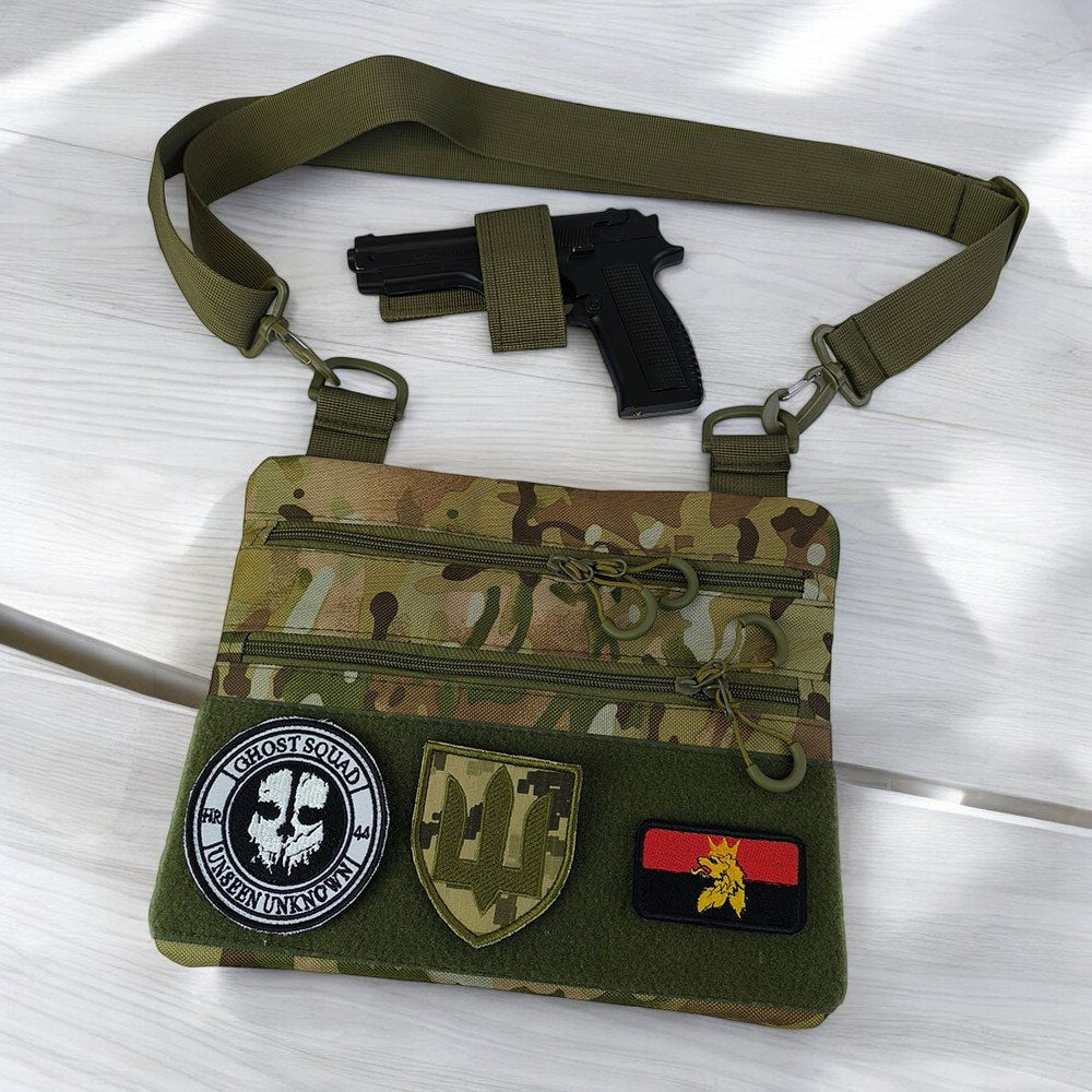 Сумка-кобура наплечна мультикам з липучкою для шевронів, тактична сумка чоловіча з кордури
