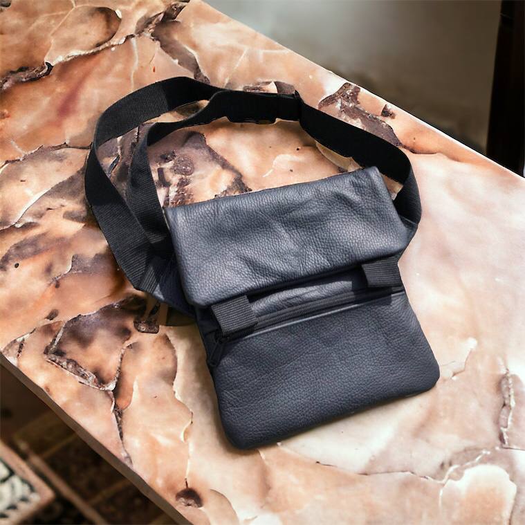 Тактична шкіряна сумка з кобурою, чоловічий месенджер, барсетка - чорний слінг, чоловіча сумка через плече