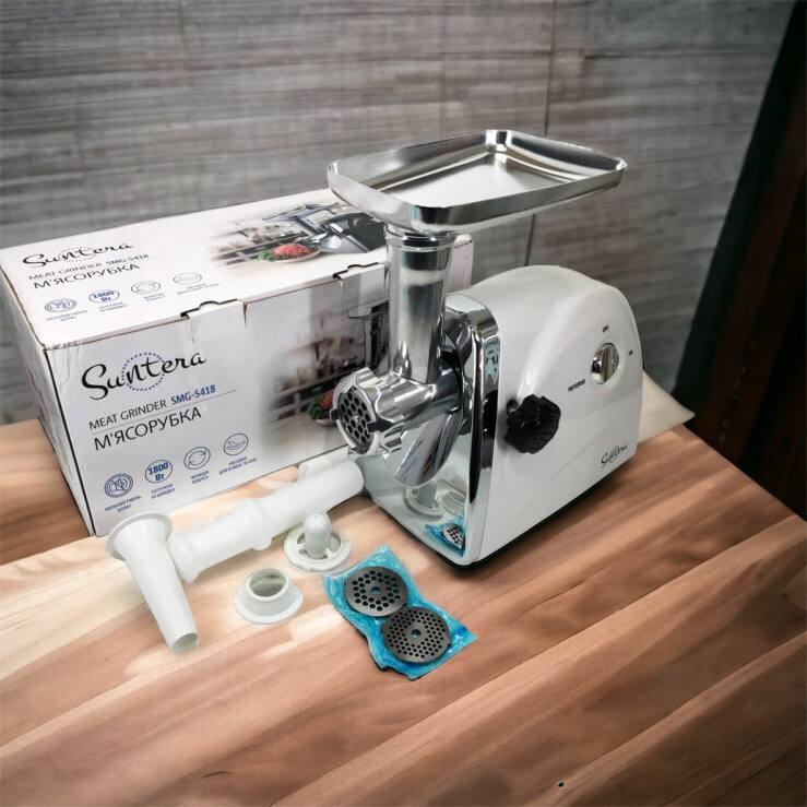 Мясорубка Suntera SMG-5418W, электромясорубка для дома, мясорубка с металлическим редуктором