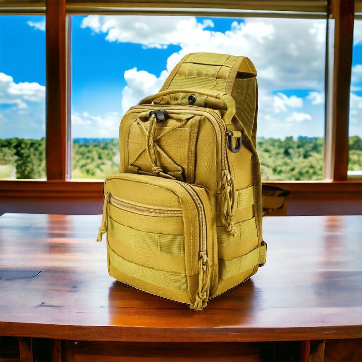 Качественная тактическая сумка, укрепленная мужская сумка рюкзак тактическая слинг. Цвет: койот