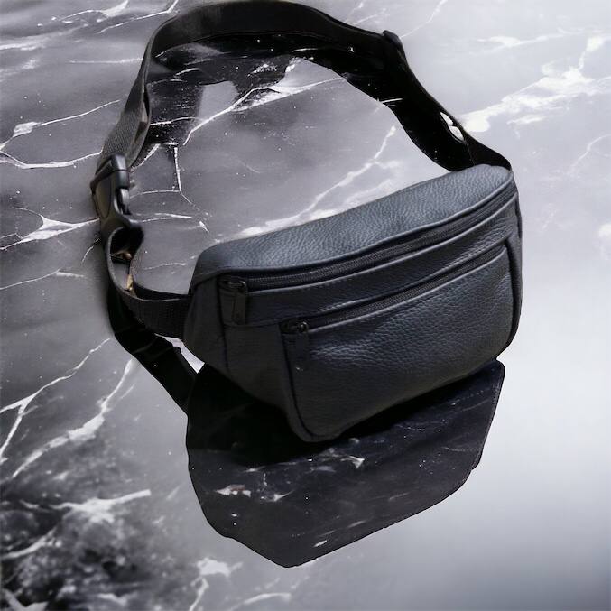 Кожаная качественная бананка мужская - женская сумка, черная сумка из кожи