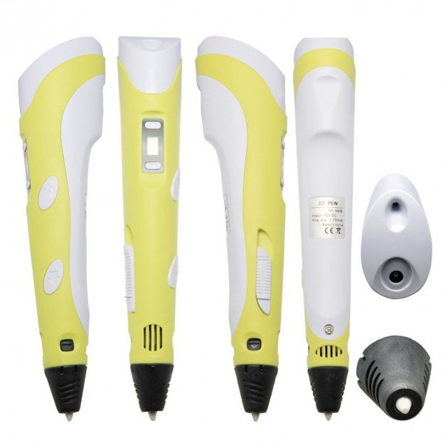 3D ручка Smart 3D Pen 2 c LCD дисплеем,  Детская электро ручка для фигурок из пластика. Цвет: желтый