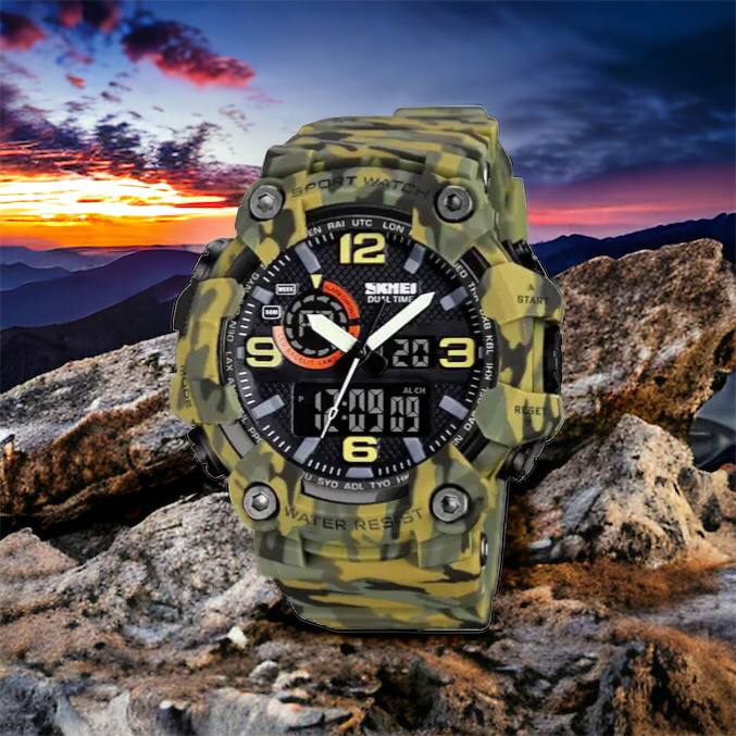 Часы наручные мужские SKMEI 1520CMGN CAMO GREEN, часы военные мужские, для военнослужащих. Цвет: камуфляж