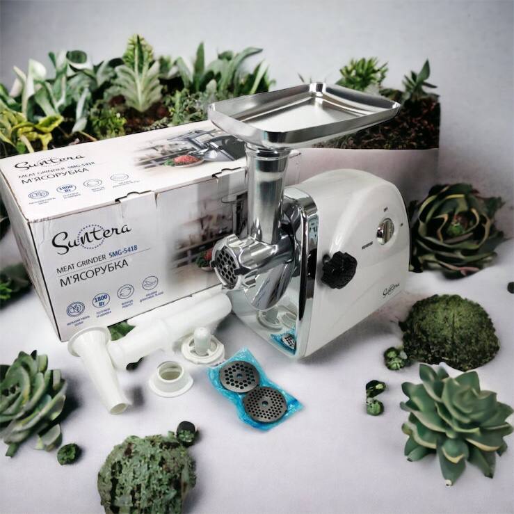 Мясорубка Suntera SMG-5418W, электромясорубка для дома, мясорубка с металлическим редуктором