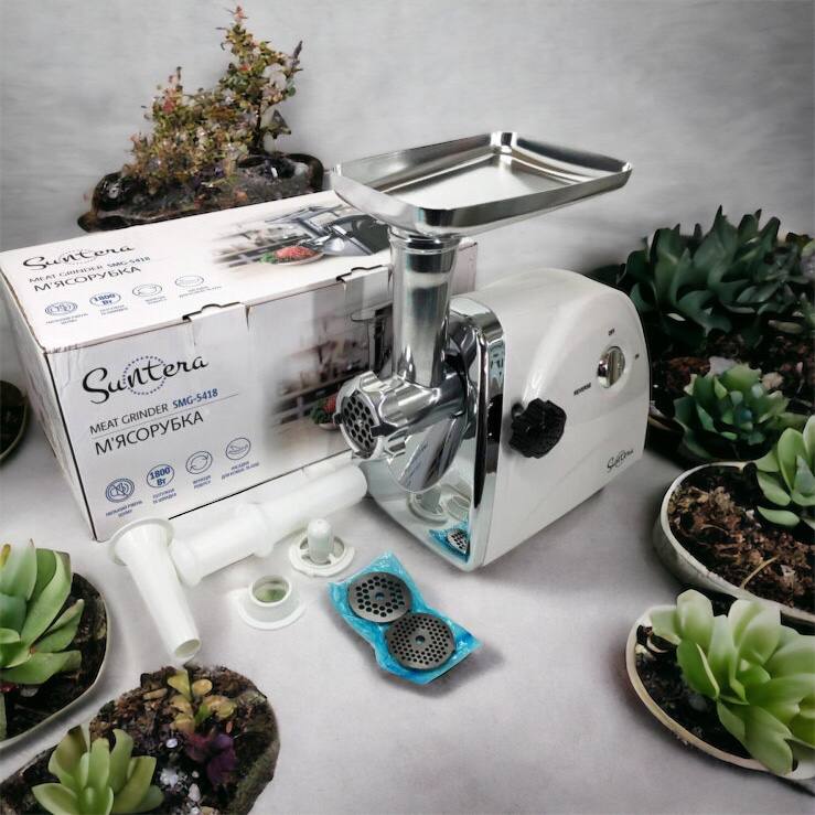 Мясорубка Suntera SMG-5418W, электромясорубка для дома, мясорубка с металлическим редуктором