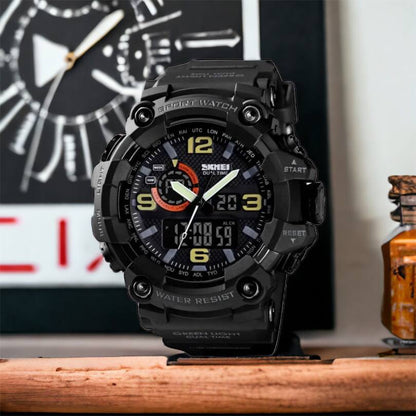 Часы наручные мужские SKMEI 1520BK BLACK, армейские часы противоударные. Цвет: черный