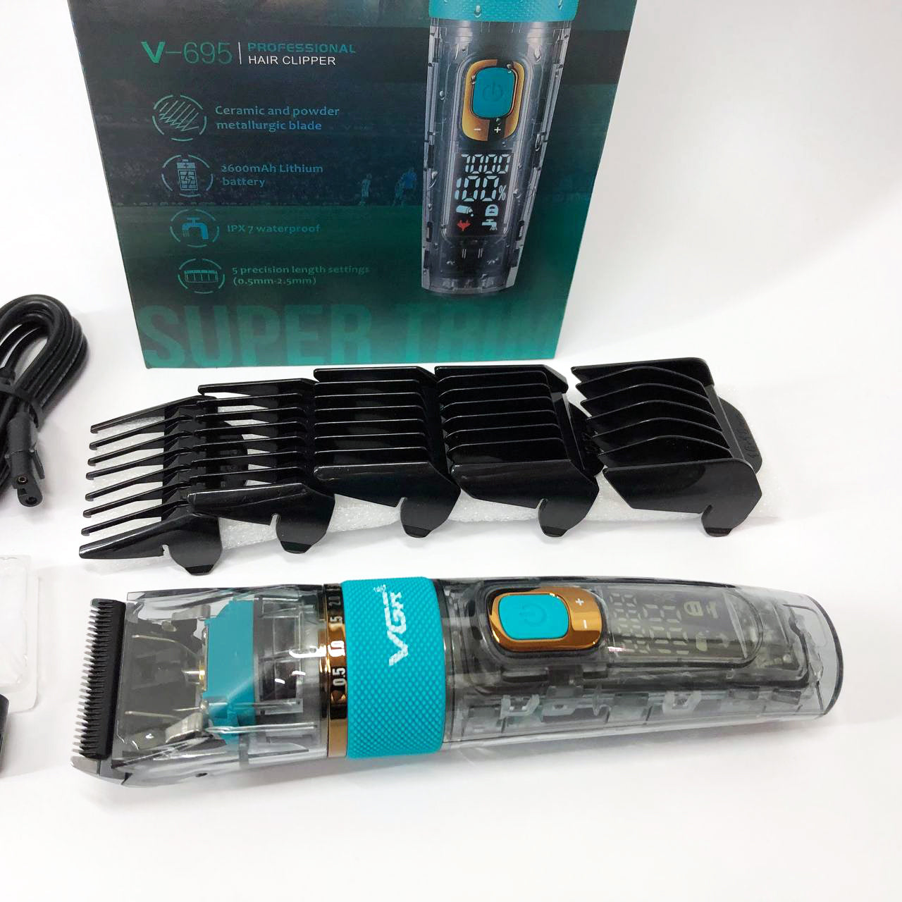 Машинка для стрижки волос и бороды VGR V-695 с LED дисплеем IPX7 влагозащита, Окантовочная машинка