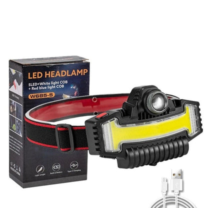 Налобный фонарик Bailong BL-W685-LTS+COB+RGB, 5 режимов, водостойкий, ударостойкий, USB кабель Type-c