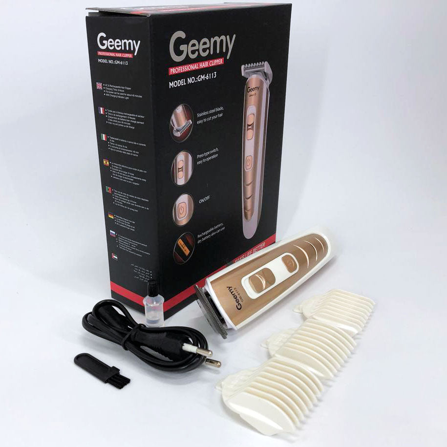 Машинка для стрижки волос Gemei GM-6113 аккумуляторная, машинка мужская для бритья. Цвет: золотой