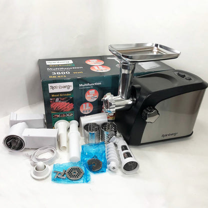 Электрическая мясорубка Rainberg RB-673 с соковыжималкой и шинковкой 9 насадок 3000W с реверсом