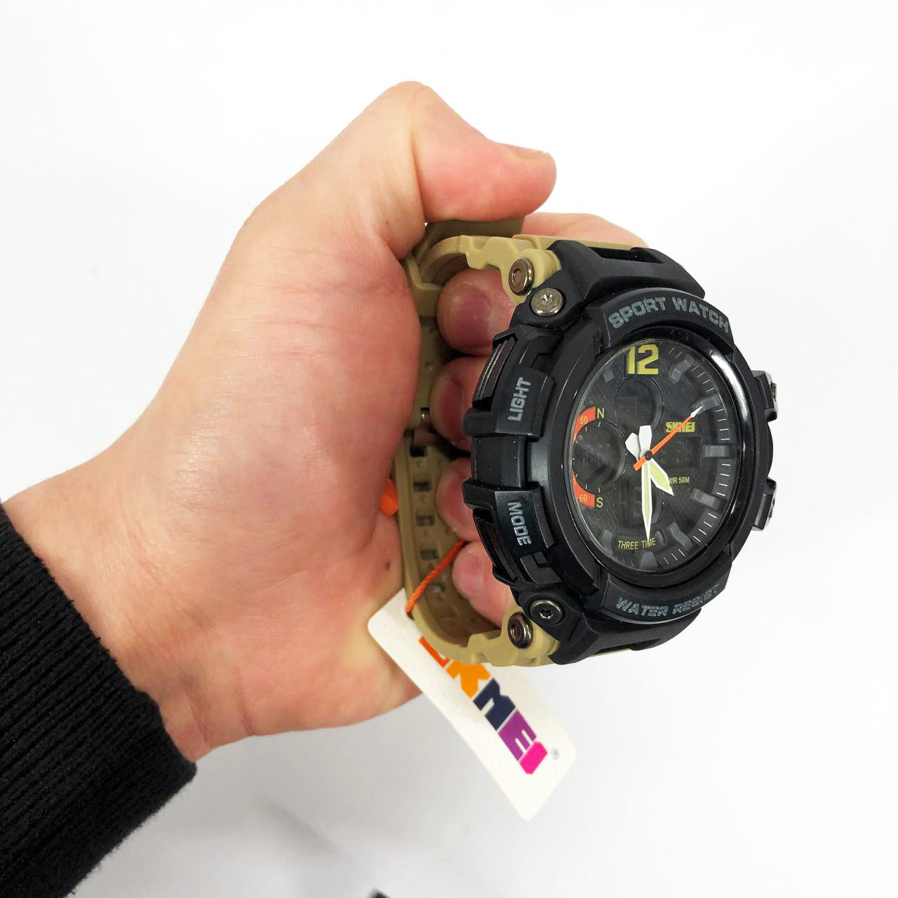 Часы наручные мужские SKMEI 1343KH KHAKI, водостойкие тактические часы. Цвет: хаки