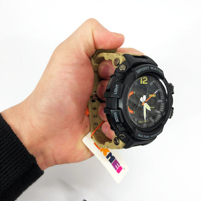 Часы наручные мужские SKMEI 1343KH KHAKI, водостойкие тактические часы. Цвет: хаки