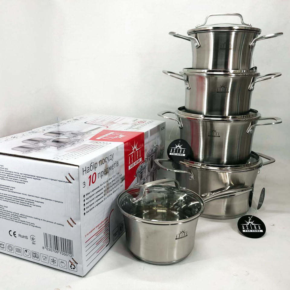 Набор посуды 10 предметов ASTRA A-2310, набор кастрюль для электроплиты, сборный набор кастрюль