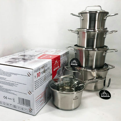 Набор посуды 10 предметов ASTRA A-2310, набор кастрюль для электроплиты, сборный набор кастрюль