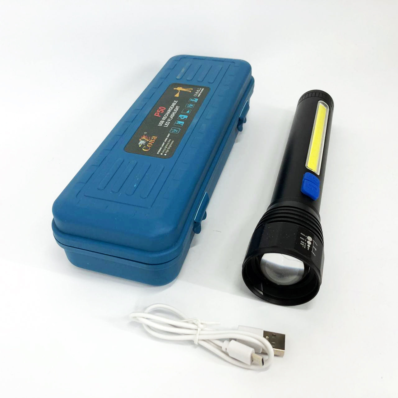 Фонарь ручной с оптическим зумом CB-C13-P50+COB, Мощный аккумуляторный лед фонарик, Лед фонарь ручной
