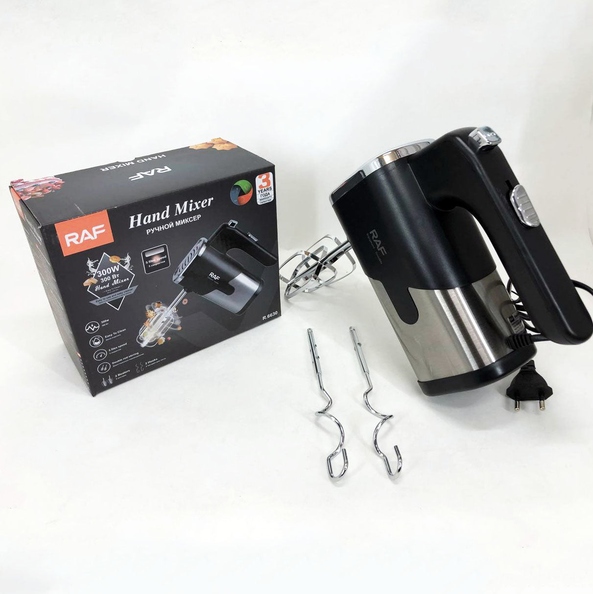 Миксер ручной на кухню RAF R-6630 5 скоростей 2 насадки 300 W, двухвенчиковый миксер, миксер для взбивания