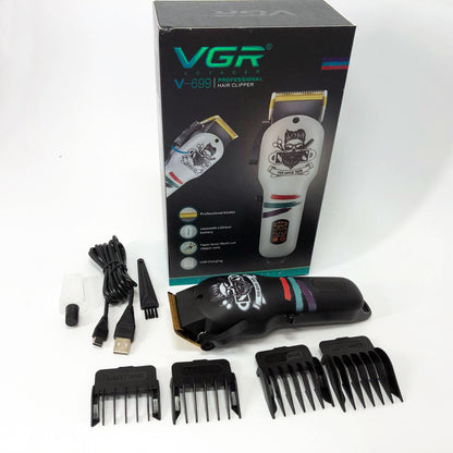 Машинка для стрижки волос и бороды профессиональная VGR V-699 с насадками и LED дисплеем. Цвет: черный