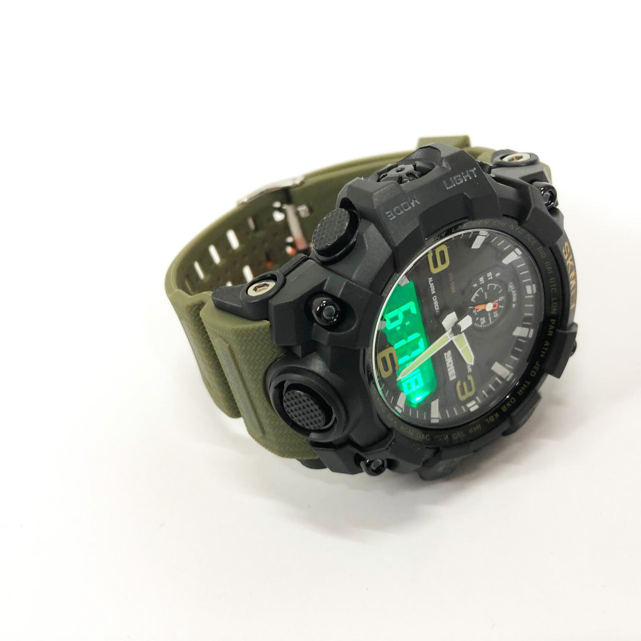 Часы наручные мужские SKMEI 1586AG ARMY GREEN, мужские армейские водостойкие тактические. Цвет: зеленый