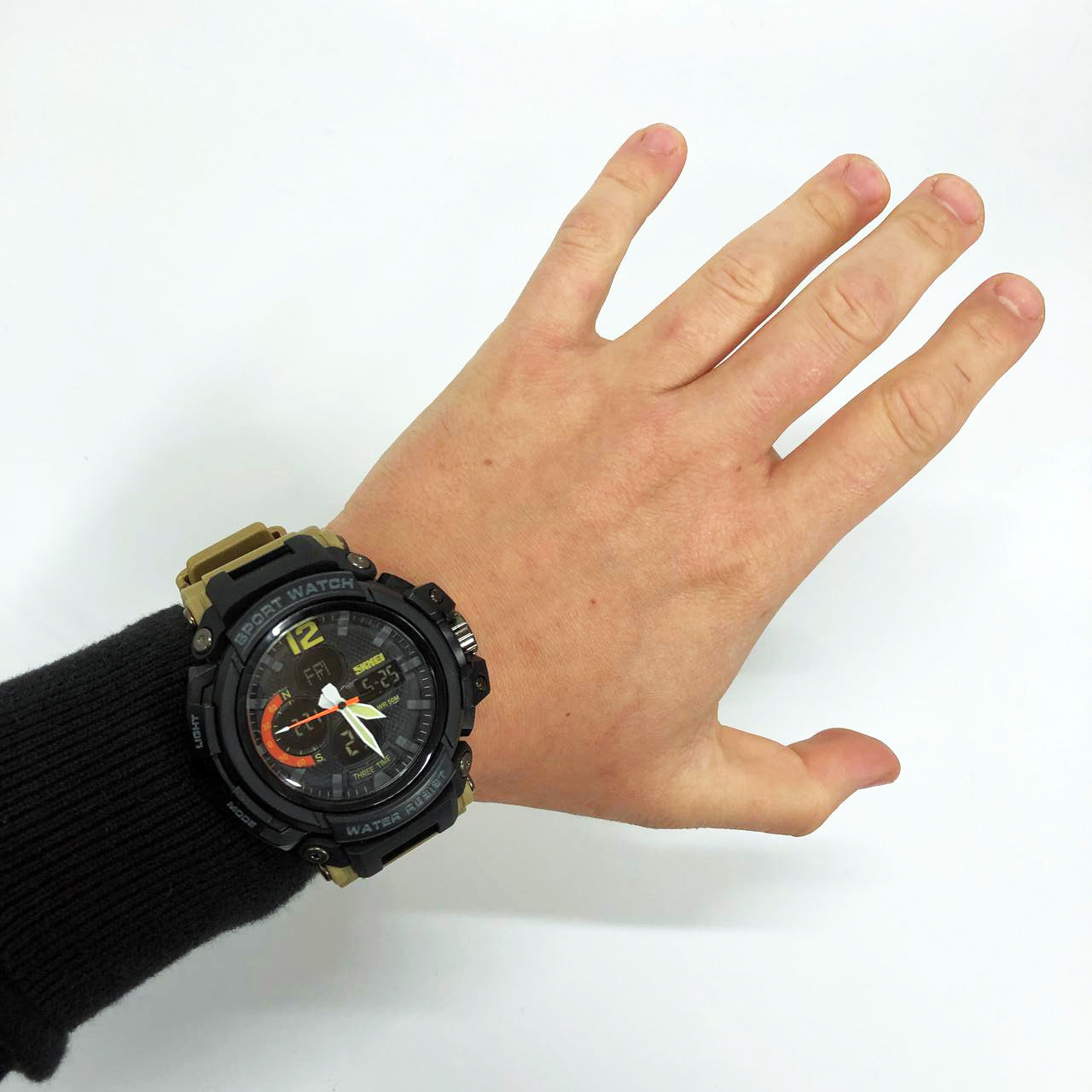 Часы наручные мужские SKMEI 1343KH KHAKI, водостойкие тактические часы. Цвет: хаки