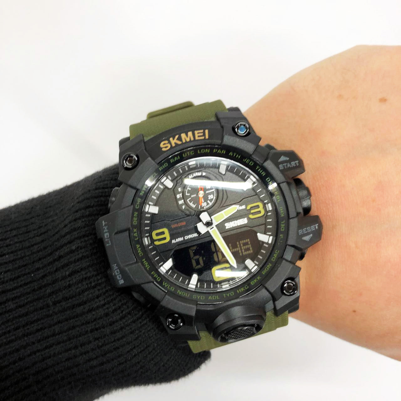 Часы наручные мужские SKMEI 1586AG ARMY GREEN, мужские армейские водостойкие тактические. Цвет: зеленый