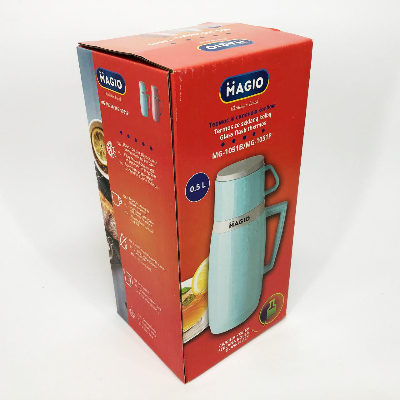 Термос Magio MG-1051P со стеклянной колбой, Термос для питьевой воды, термос для дома. Цвет: розовый