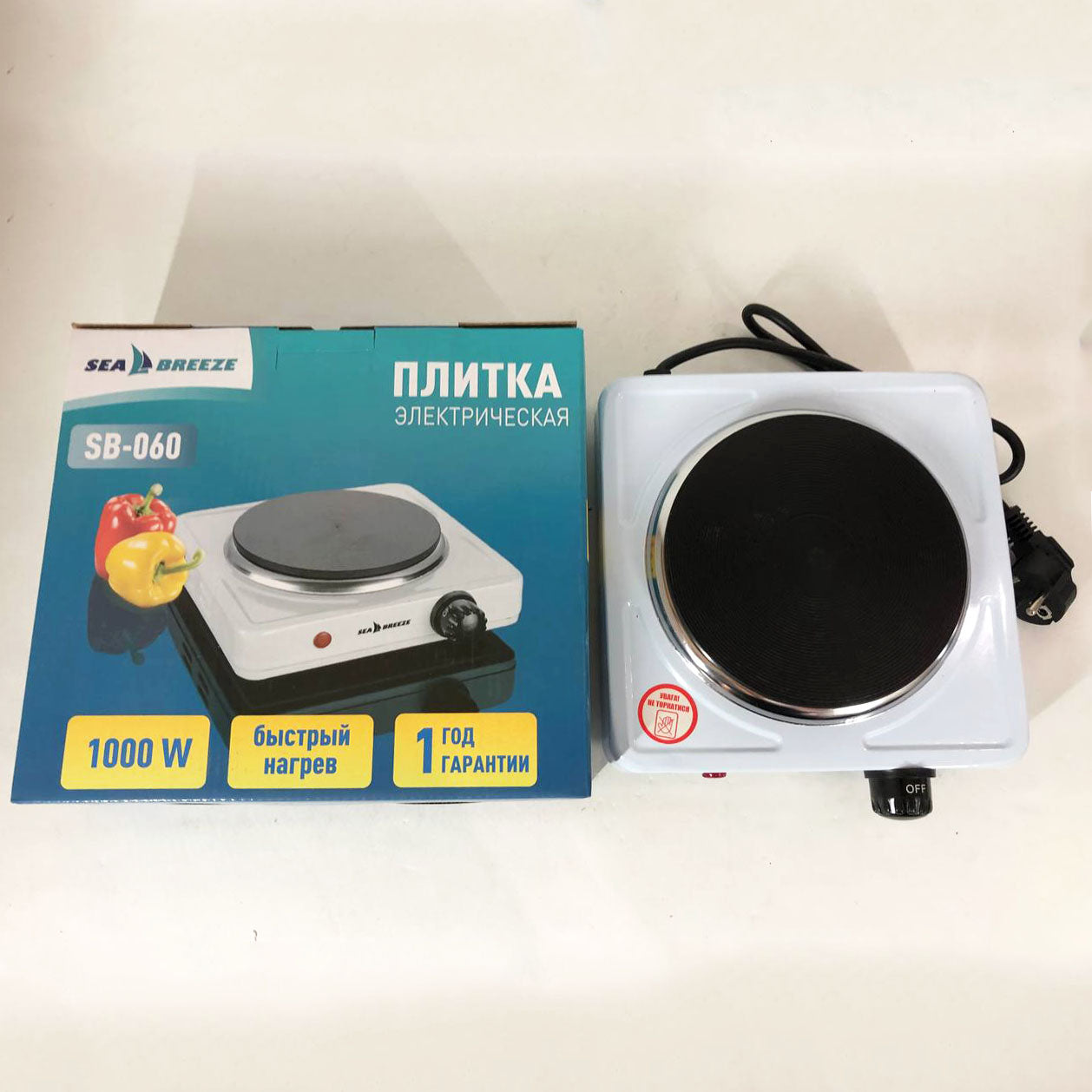 Настольная плита электрическая Sea Breeze SB-060, мощная настольная электроплита. Цвет: белый