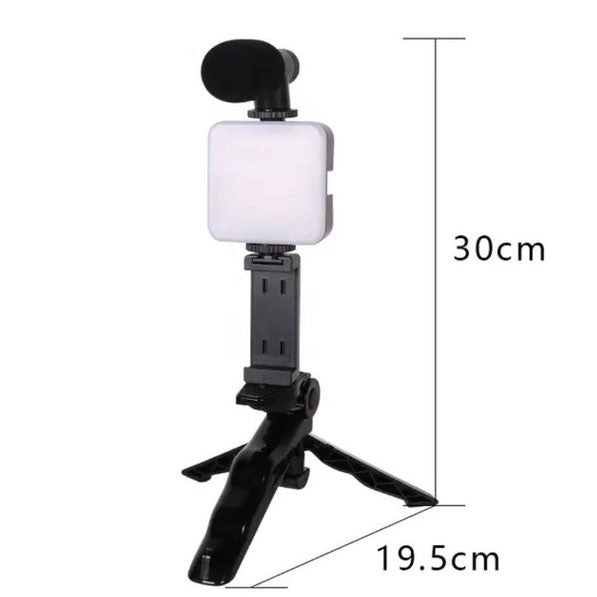 Набор блогера 4в1, тренога для телефона с микрофоном и вспышкой Штатив трипод для селфи и видео