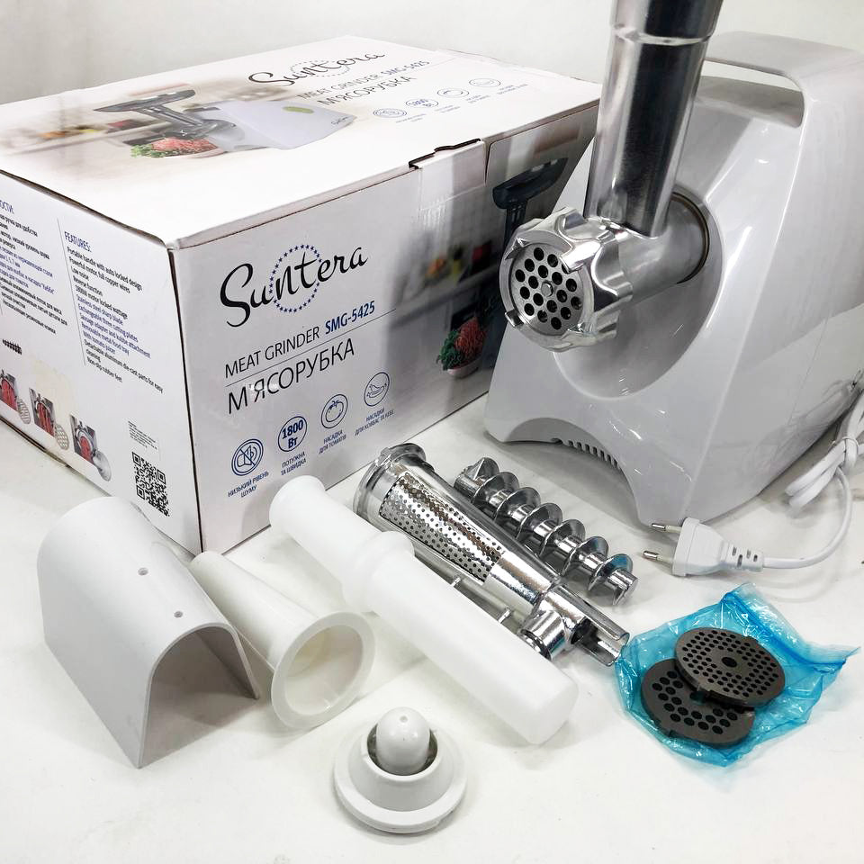 Мясорубка Suntera SMG-5425W, мясорубка-соковыжималка, электрическая мясорубка с насадками для дома