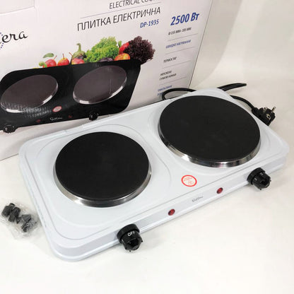 Плитка электрическая Suntera DP-1935W, 2500W, 2 конфорки разного диаметра, 2 конфорки. Цвет: белый
