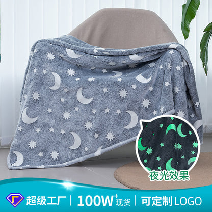 Светящийся в темноте плед плюшевое покрывало Blanket kids Magic Star 150х100 см флисовое одеяло. Цвет: серый