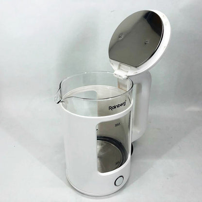 Электрочайник Rainberg RB-2220 стеклянный, дисковый прозрачный. Чайник с подсветкой 2200 Вт. Цвет: белый