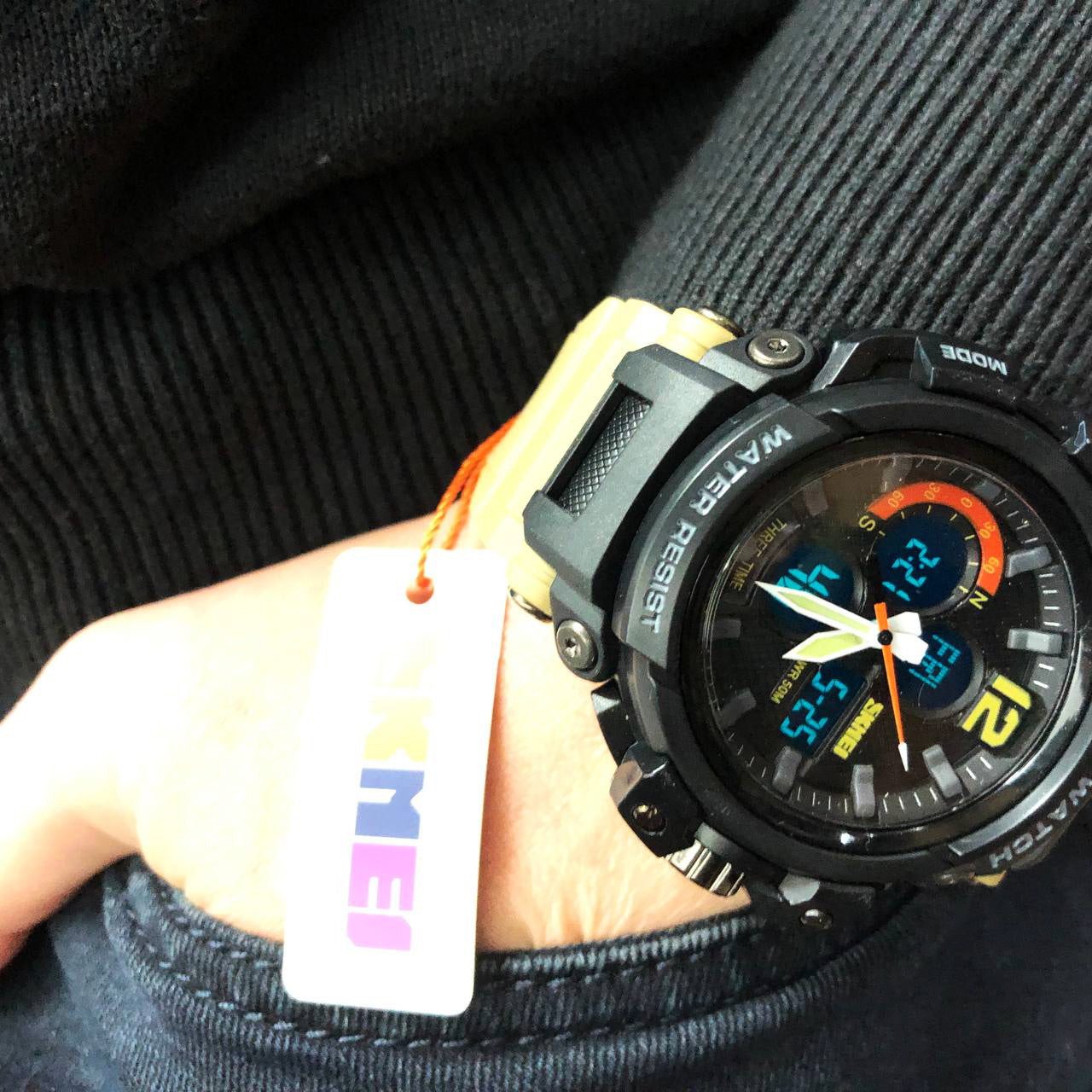 Часы наручные мужские SKMEI 1343KH KHAKI, водостойкие тактические часы. Цвет: хаки