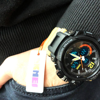 Часы наручные мужские SKMEI 1343KH KHAKI, водостойкие тактические часы. Цвет: хаки