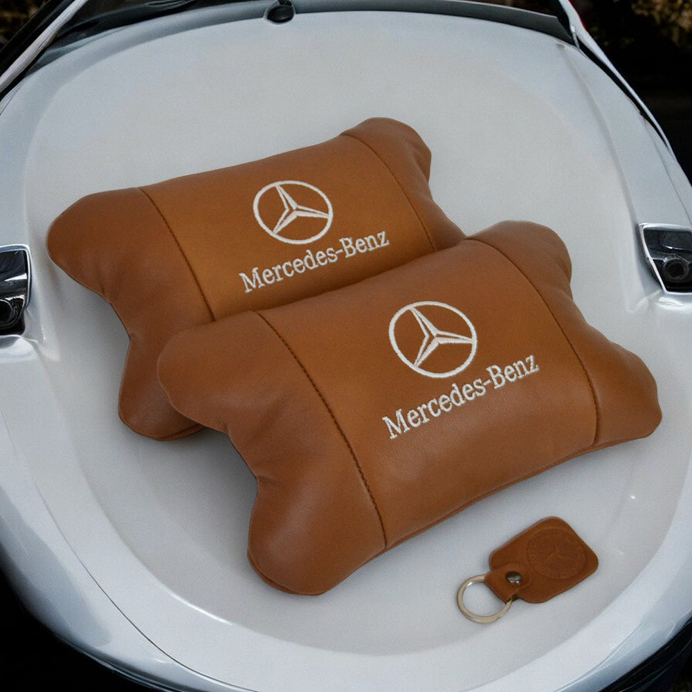 Комплект 2шт для подголовника Mercedes-Benz изготовлен из натуральной коричневой кожи. Комфорт в авто