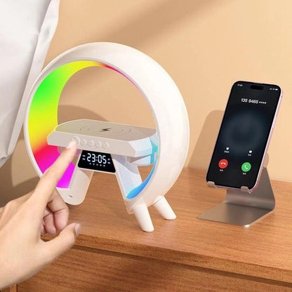 LED Лампа ночник с беспроводной зарядкой и Bluetooth динамиком G-Lite XM-X63, Часы хамелеон с будильник