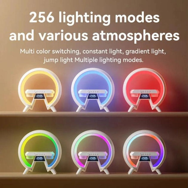 LED Лампа ночник с беспроводной зарядкой и Bluetooth динамиком G-Lite XM-X63, Часы хамелеон с будильник