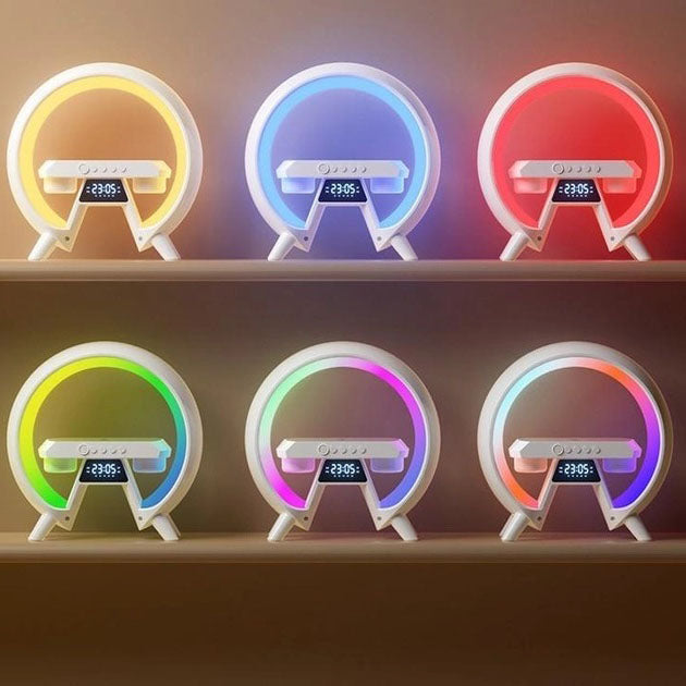 LED Лампа ночник с беспроводной зарядкой и Bluetooth динамиком G-Lite XM-X63, Часы хамелеон с будильник