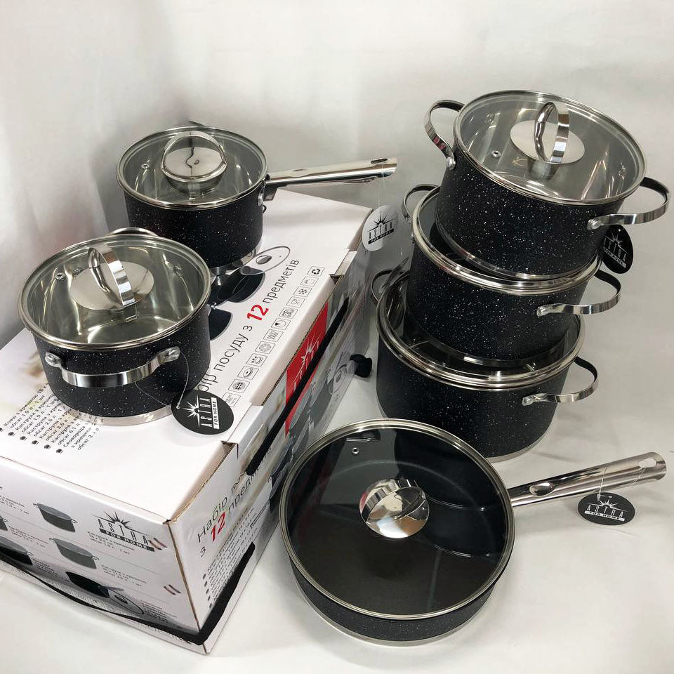 Набор посуды 12 предметов ASTRA A-2512, набор посуды для электрических плит, сборный набор кастрюль