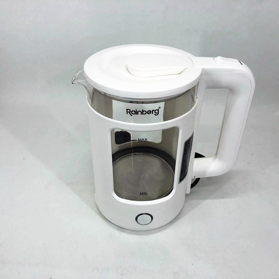 Электрочайник Rainberg RB-2220 стеклянный, дисковый прозрачный. Чайник с подсветкой 2200 Вт. Цвет: белый