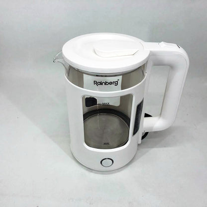 Электрочайник Rainberg RB-2220 стеклянный, дисковый прозрачный. Чайник с подсветкой 2200 Вт. Цвет: белый