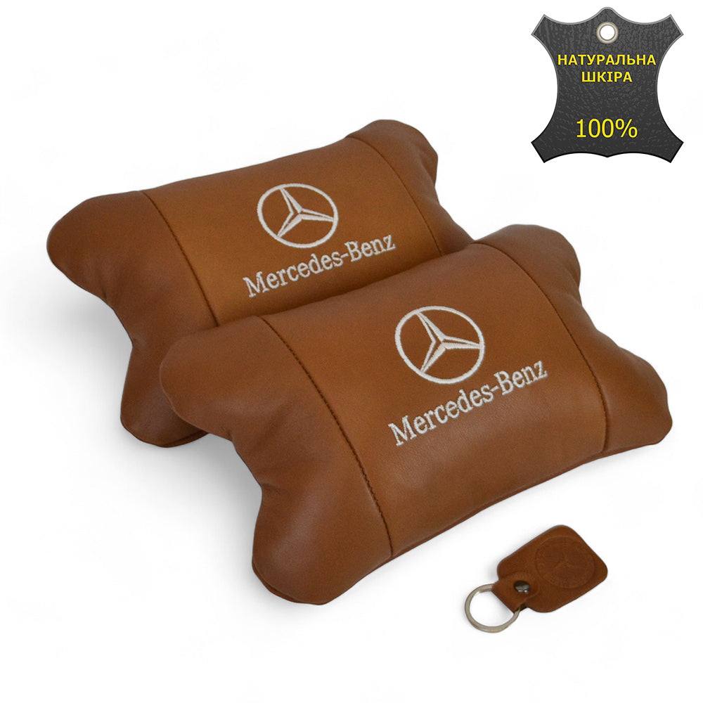 Комплект 2шт для подголовника Mercedes-Benz изготовлен из натуральной коричневой кожи. Комфорт в авто