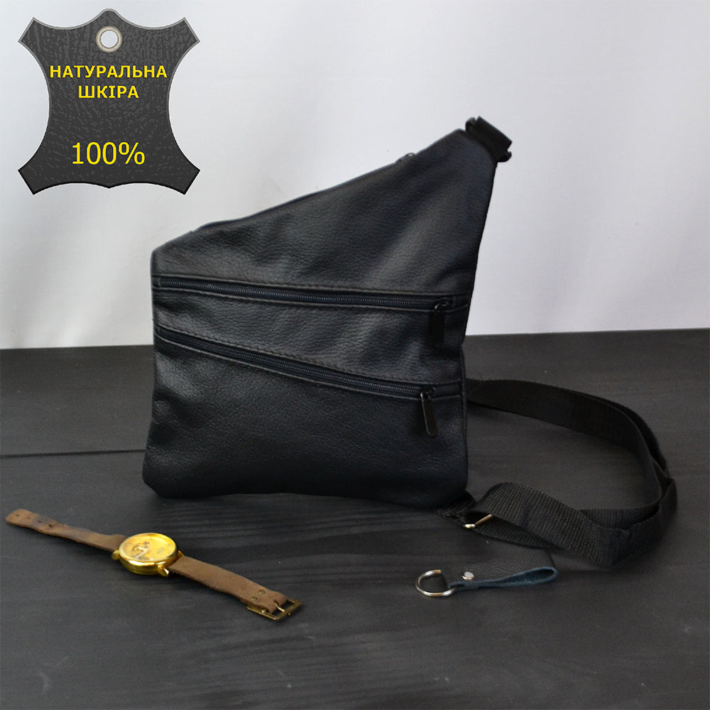 Сумка мужская на 3 карманах, из натуральной кожи, слинг нагрудный черный, мужская сумка кроссбоди