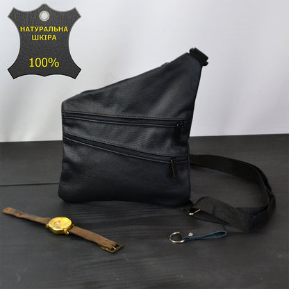 Сумка мужская на 3 карманах, из натуральной кожи, слинг нагрудный черный, мужская сумка кроссбоди