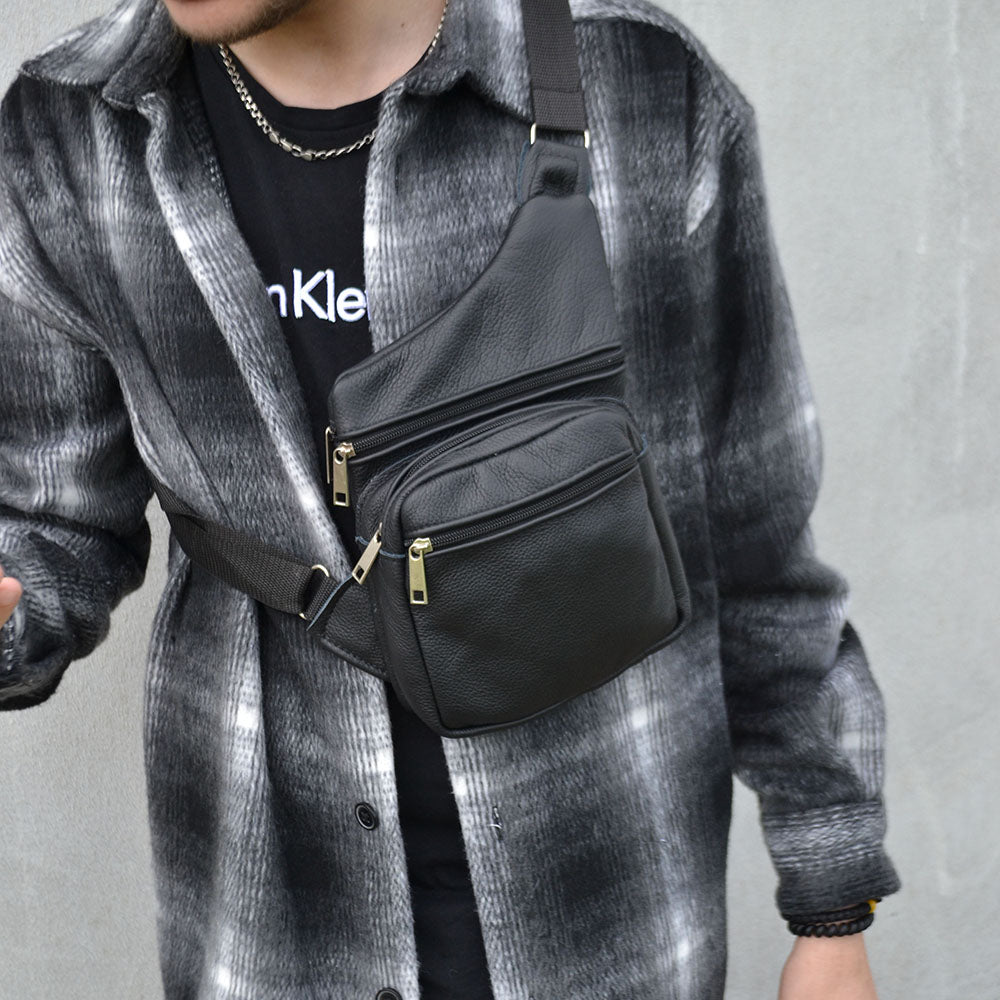 Мужская сумка из натуральной кожи, тактическая сумка - мессенджер черная, тактическая сумка на грудь