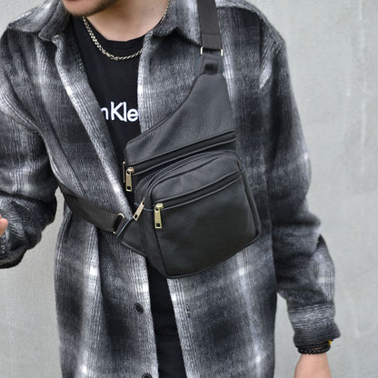 Мужская сумка из натуральной кожи, тактическая сумка - мессенджер черная, тактическая сумка на грудь