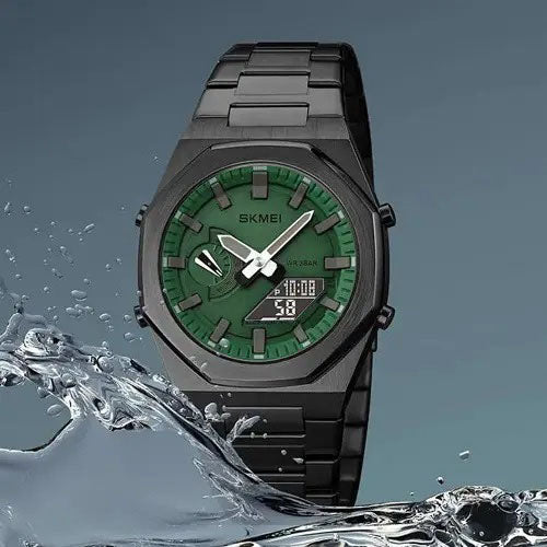 Часы наручные мужские SKMEI 1816BKGNBK, стильные классические мужские часы, фирменные спортивные часы
