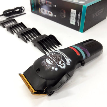Машинка для стрижки волос и бороды профессиональная VGR V-699 с насадками и LED дисплеем. Цвет: черный